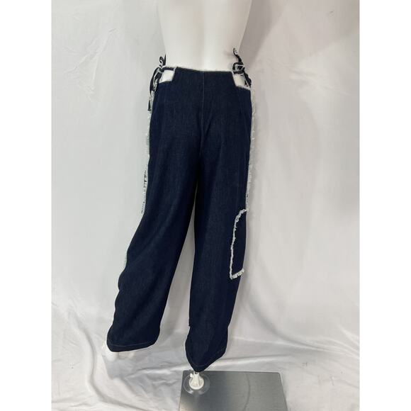 Ceren Ocak Low Blue Denim Waist Pleated Pant Size M - Picture 3 of 5